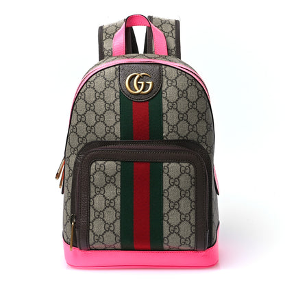Gucci GG Supreme Monogram Textured Dollar Calfskin Web Small Ophidia Day Backpack Beige Ebony Fluorescent Fuchsia 1 of 10