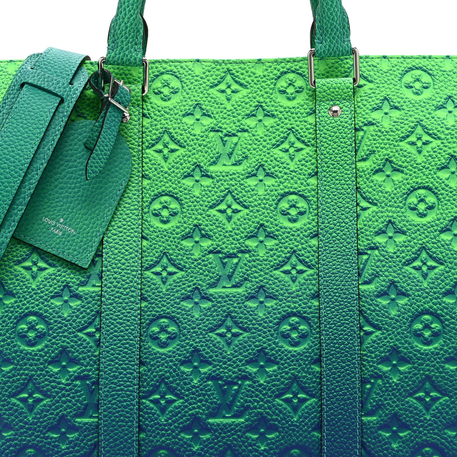 Louis Vuitton Taurillon Illusion Keepall Tote Bleu Vert 7 of 10