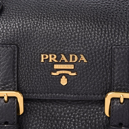 Prada Vitello Daino Double Buckle Messenger Bag Black 9 of 14