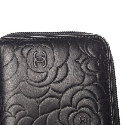 Chanel Lambskin Camellia Embossed Large Zip Around Gusset Wallet Black 11 of 12