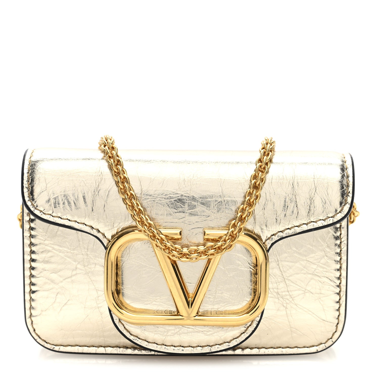 Valentino Garavani Metallic Calfskin Vlogo Micro Loco Shoulder Bag Platino 1 of 10