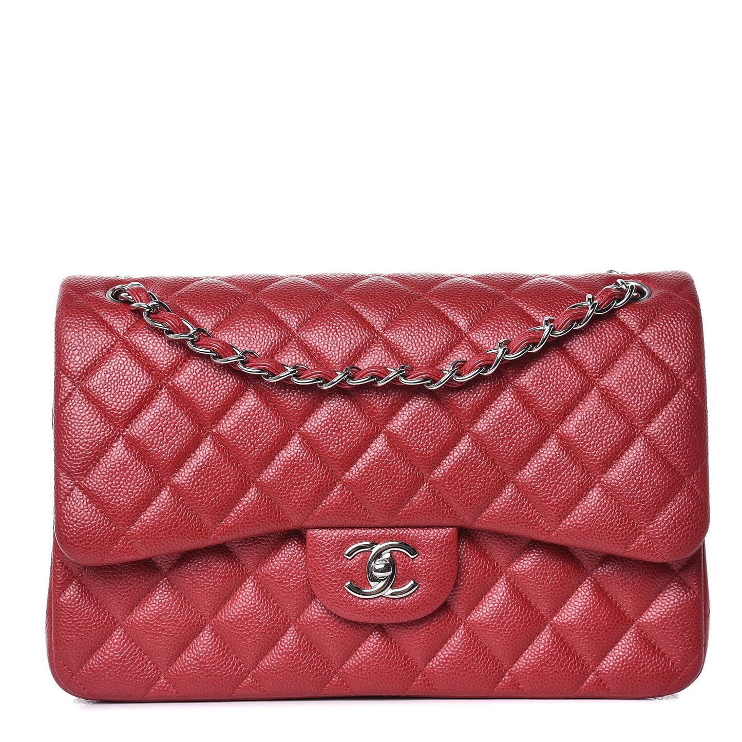 Pearly Caviar Quilted Jumbo Double Flap Dark Pink