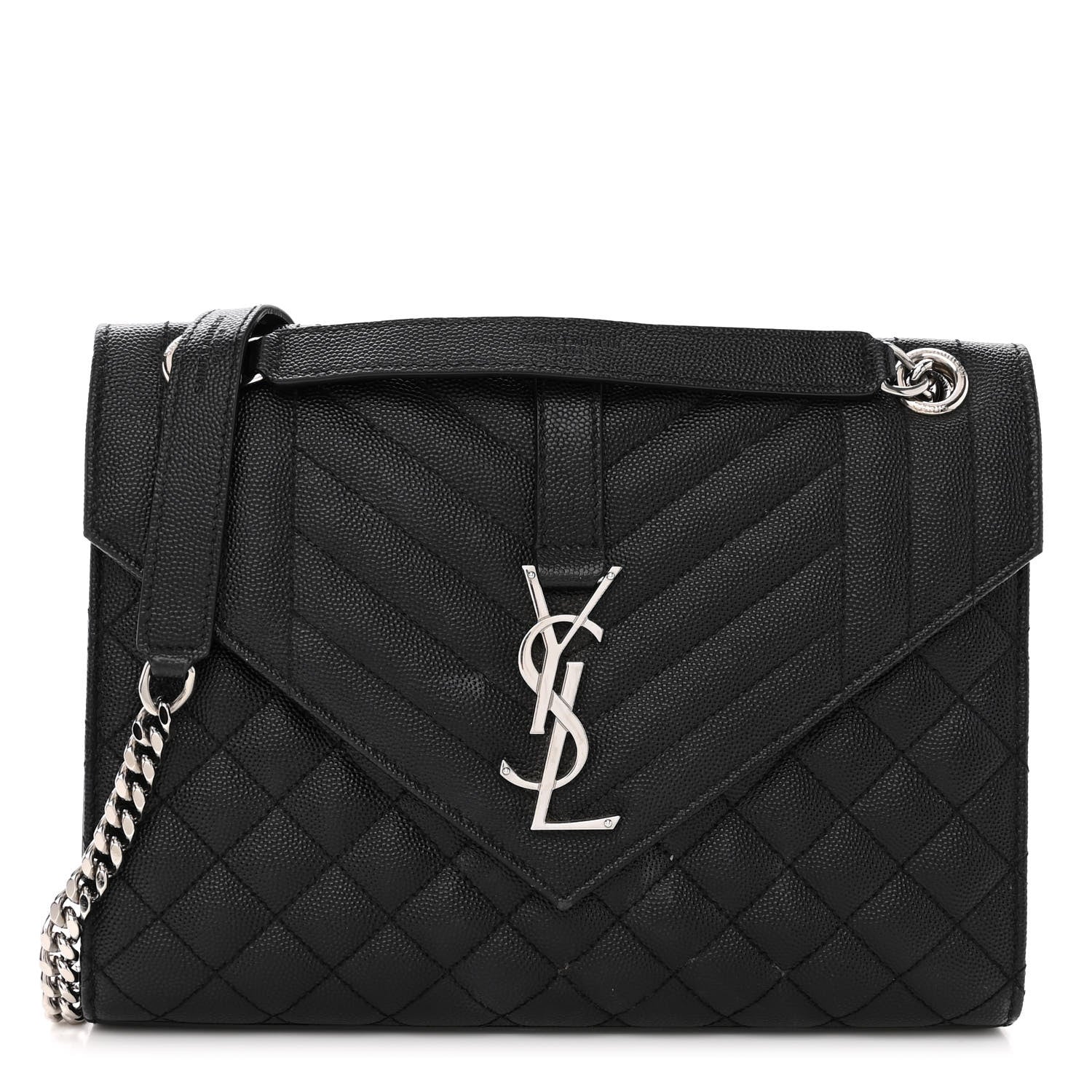 Saint Laurent Grain De Poudre Textured Mixed Matelasse Triquilt Medium Monogram Satchel Black 1 of 12