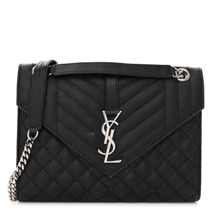 Saint Laurent Grain De Poudre Textured Mixed Matelasse Triquilt Medium Monogram Satchel Black 1 of 12