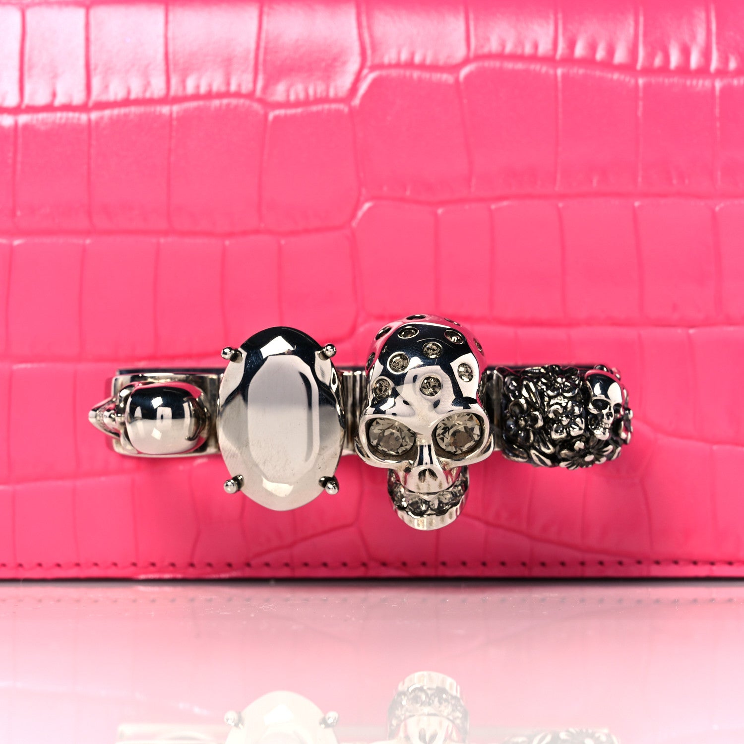 Alexander McQueen Shiny Crocodile Embossed Jeweled Satchel Peony Pink 11 of 11