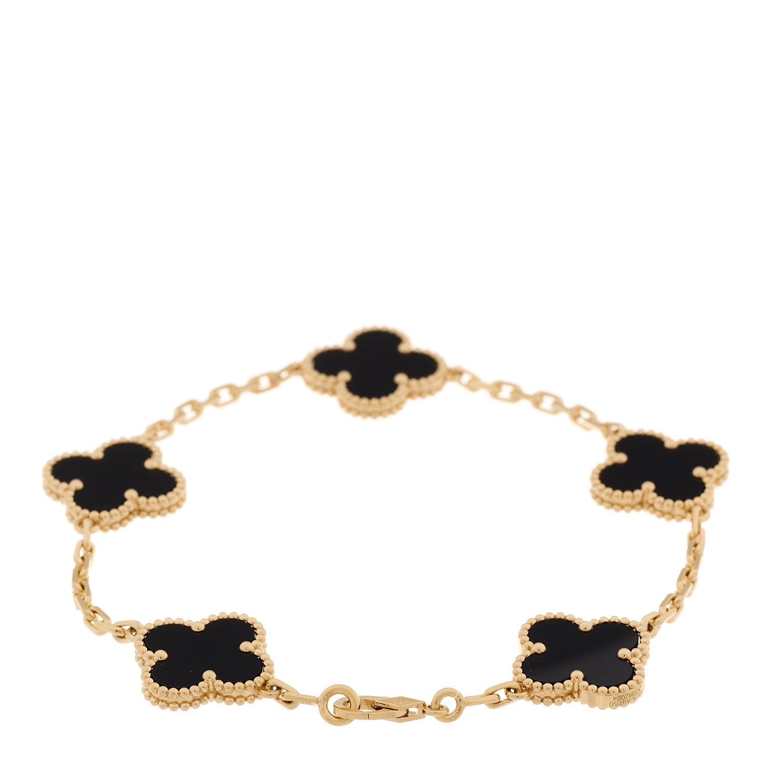 Van Cleef & Arpels 18K Yellow Gold Black Onyx 5 Motifs Vintage Alhambra Bracelet 3 of 7