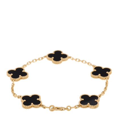 Van Cleef & Arpels 18K Yellow Gold Black Onyx 5 Motifs Vintage Alhambra Bracelet 3 of 7