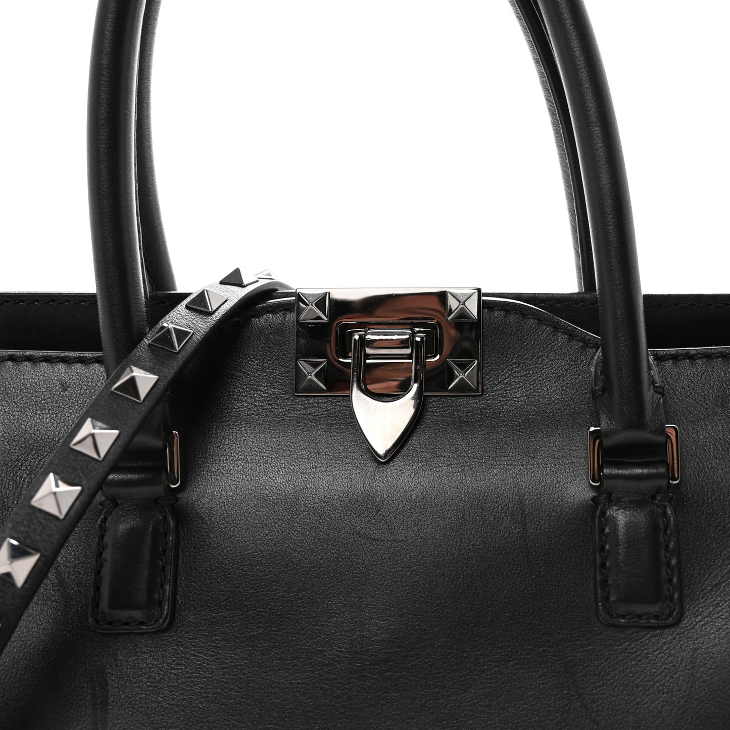 Vitello Small Rockstud Double Handle Tote Black