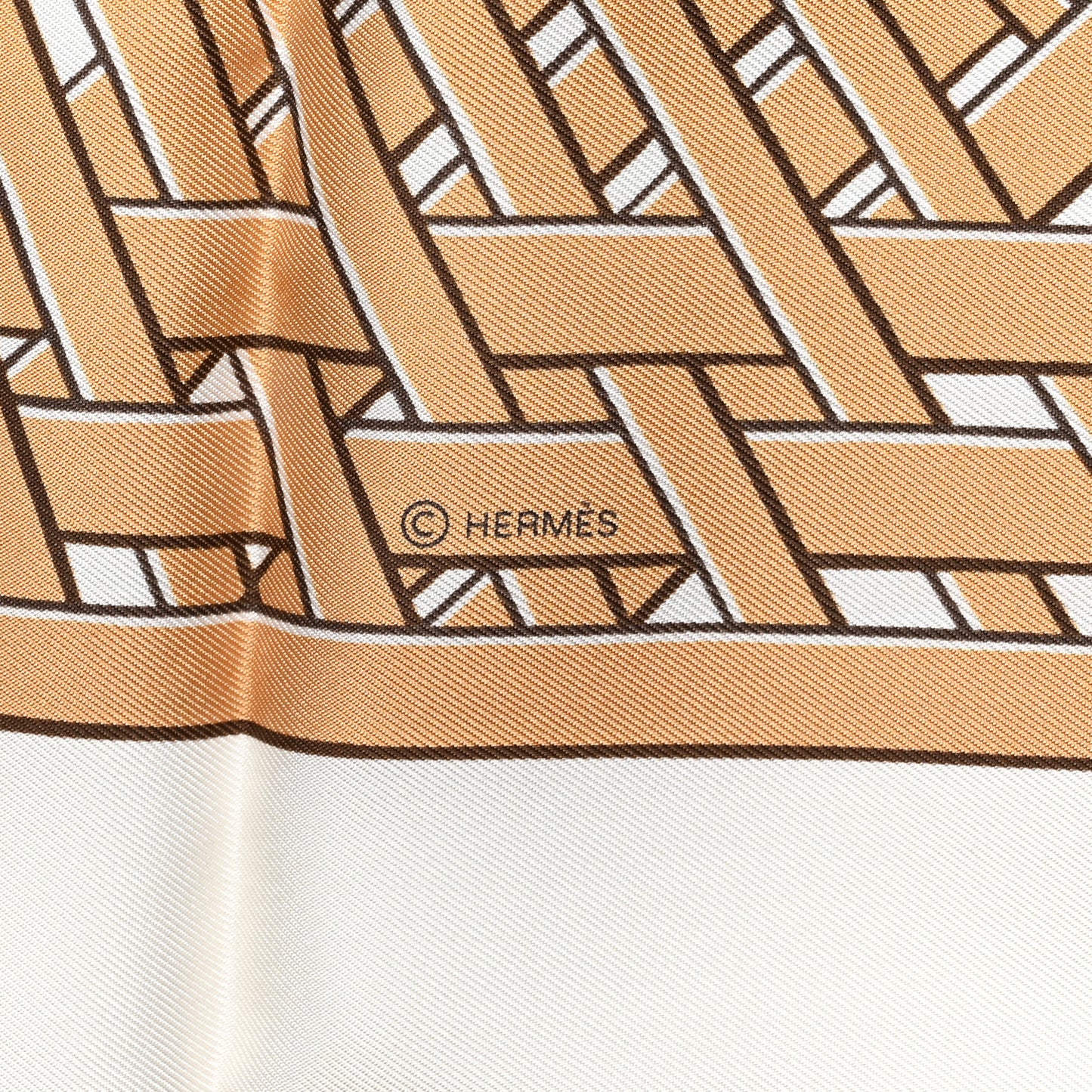 Silk Masan & Masan Scarf 90 White Beige Gris