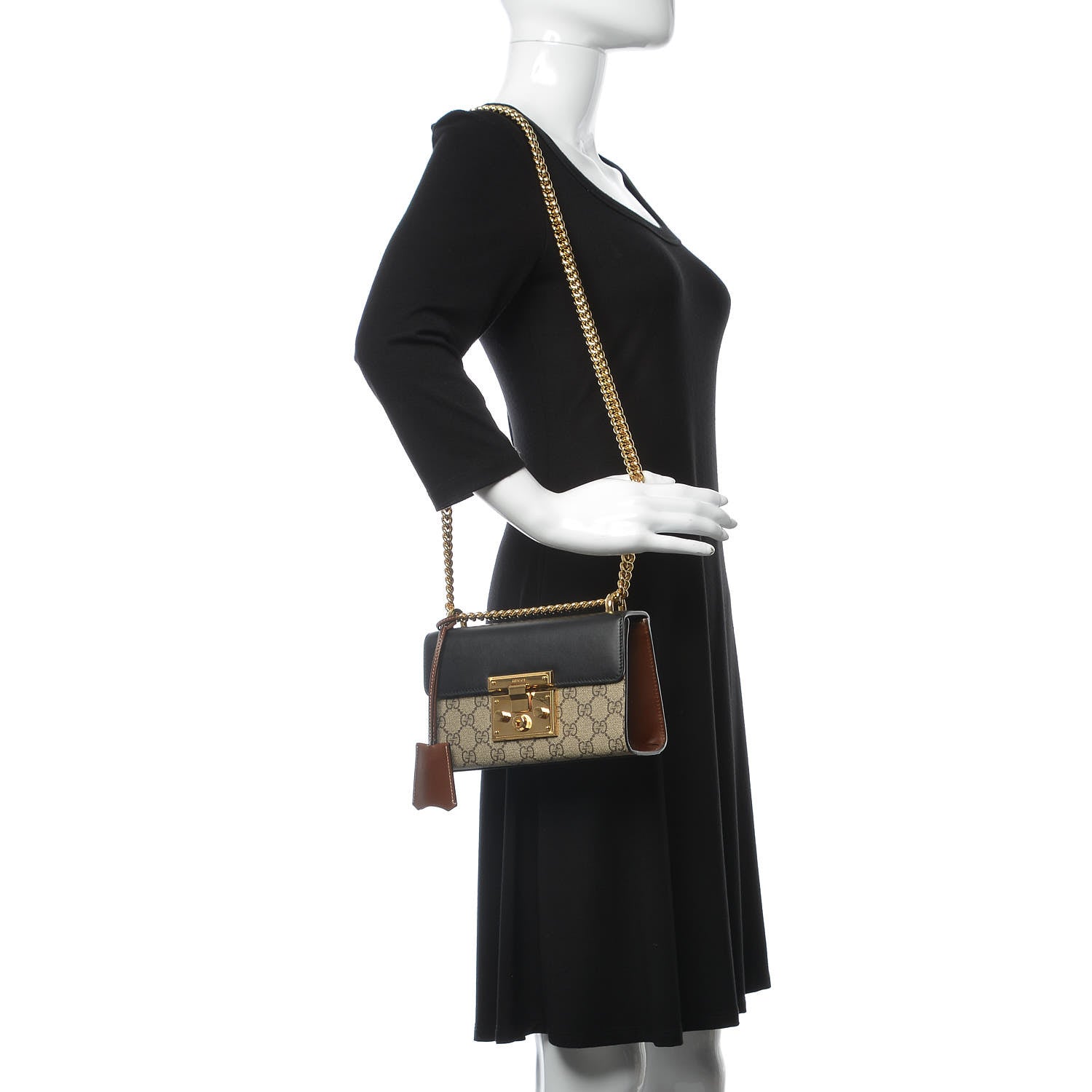 Gucci GG Supreme Monogram Calfskin Small Padlock Shoulder Bag Beige Black Cuir 2 of 11