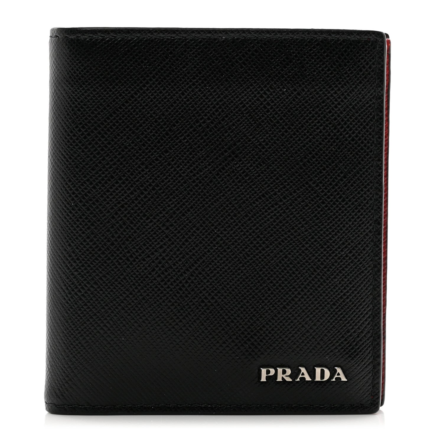 Prada Saffiano Bi-Fold Wallet Black Fuoco 1 of 8