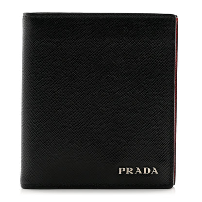 Prada Saffiano Bi-Fold Wallet Black Fuoco 1 of 8