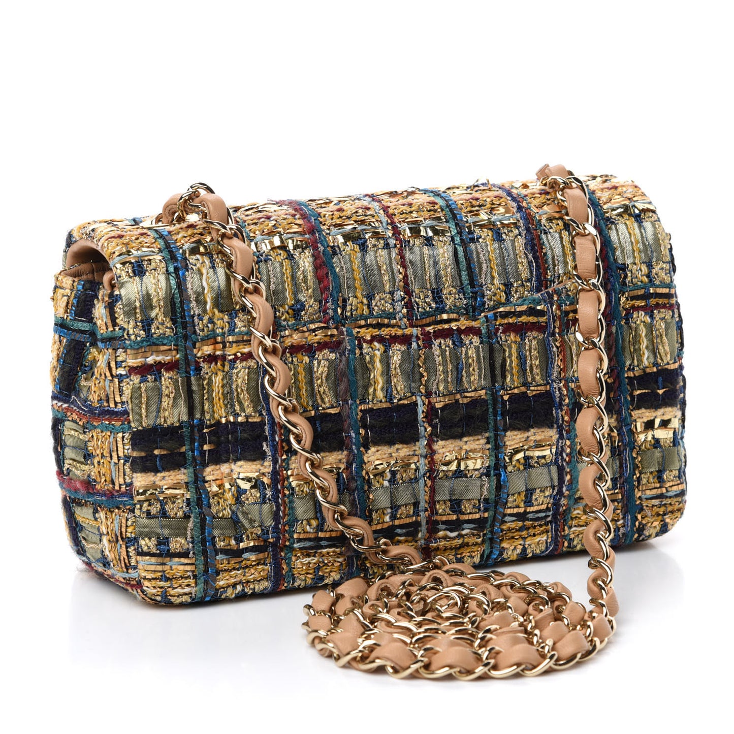 Tweed Quilted Egyptian Mini Rectangular Flap Green Black