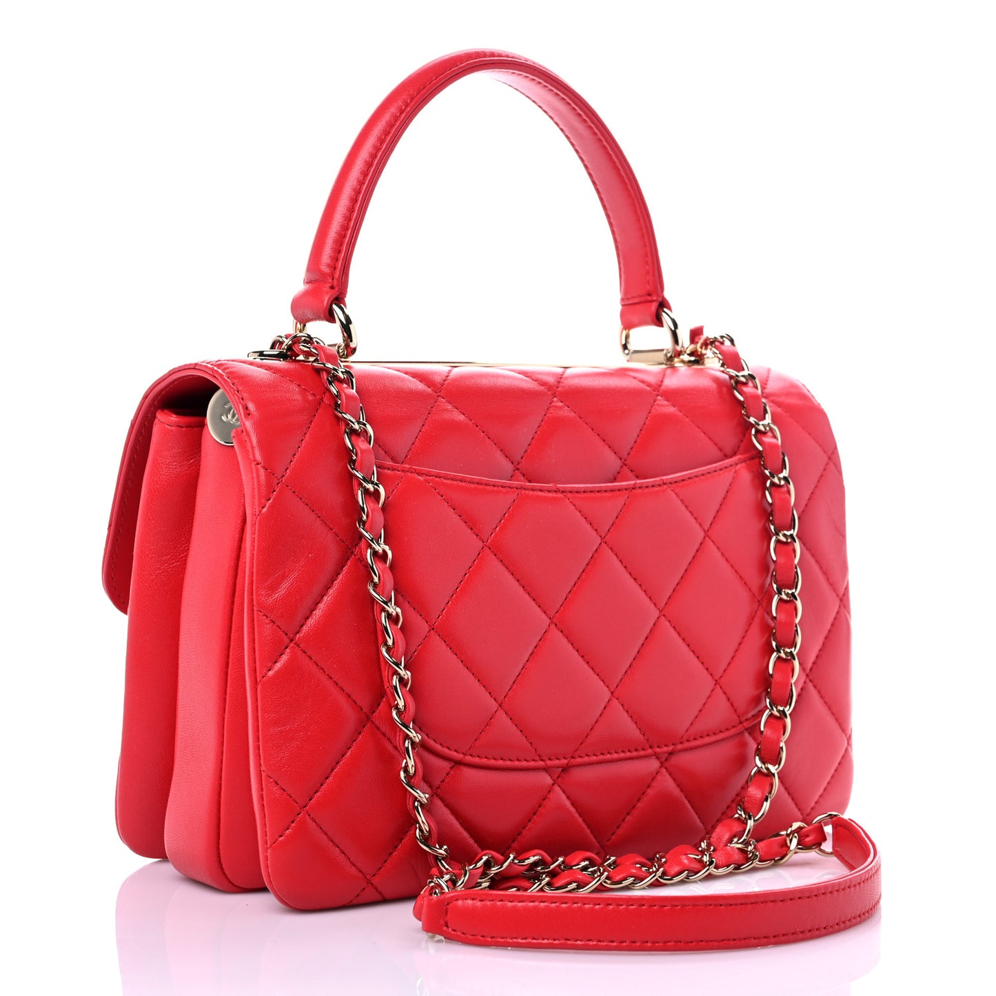 Lambskin Quilted Small Trendy CC Flap Dual Handle Bag Red