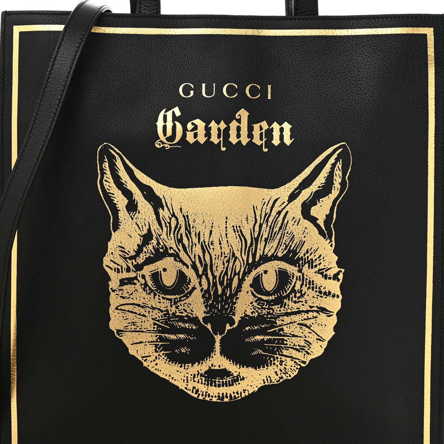 Textured Calfskin Garden Cat Vertical Shopping Tote Black