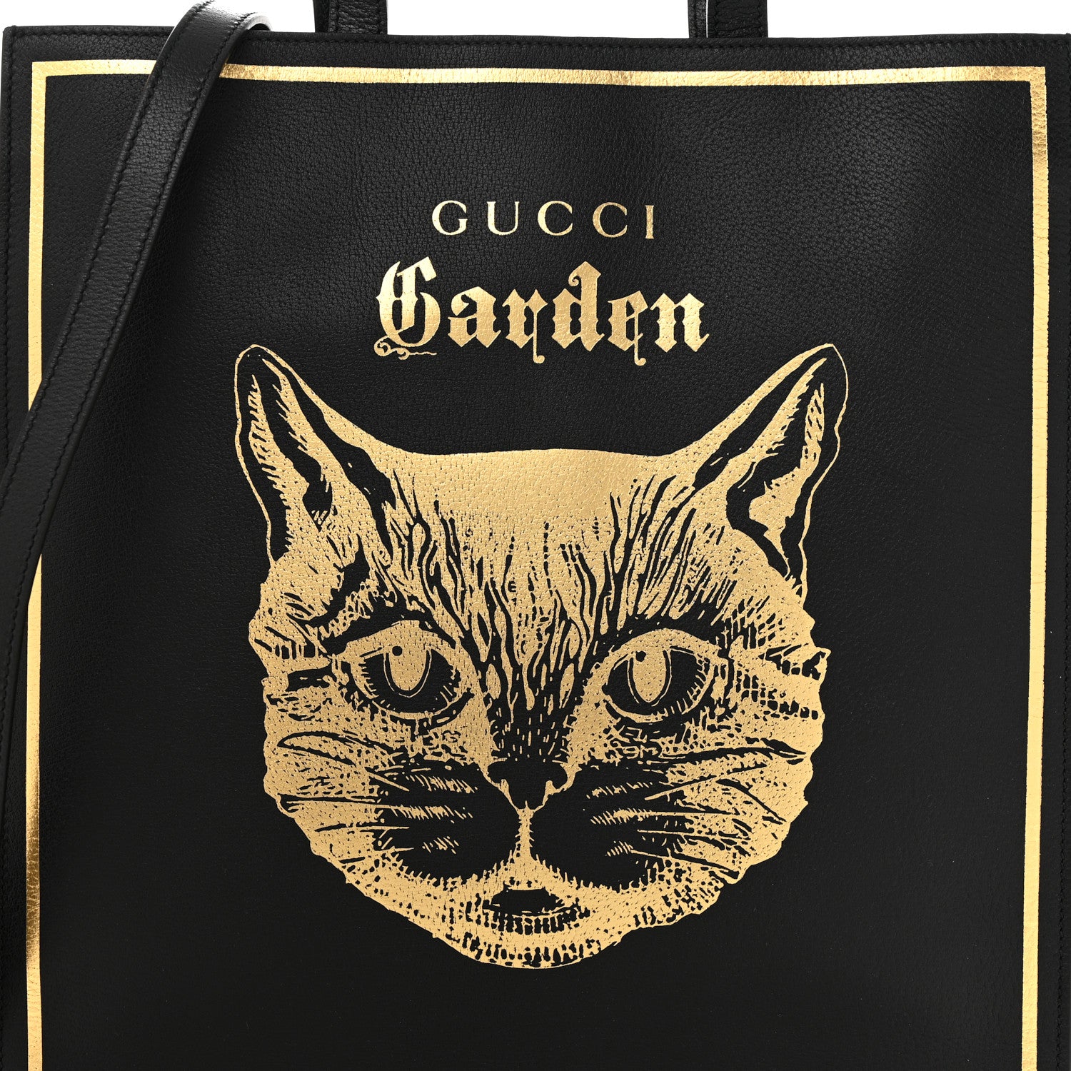 Gucci Textured Calfskin Garden Cat Vertical Shopping Tote Black 9 of 11