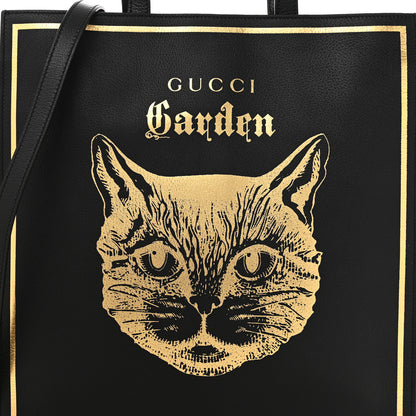 Gucci Textured Calfskin Garden Cat Vertical Shopping Tote Black 9 of 11
