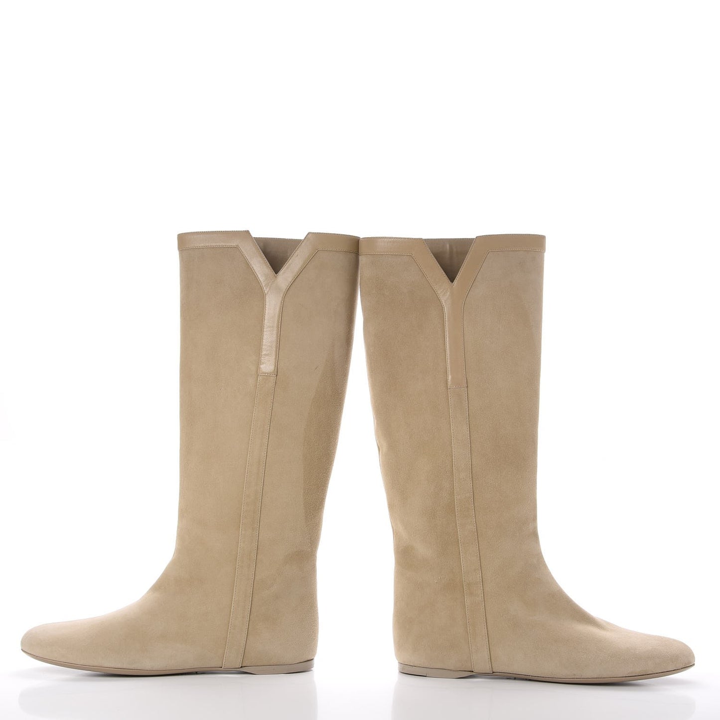 Suede Knee High Flat Boots 41 Beige
