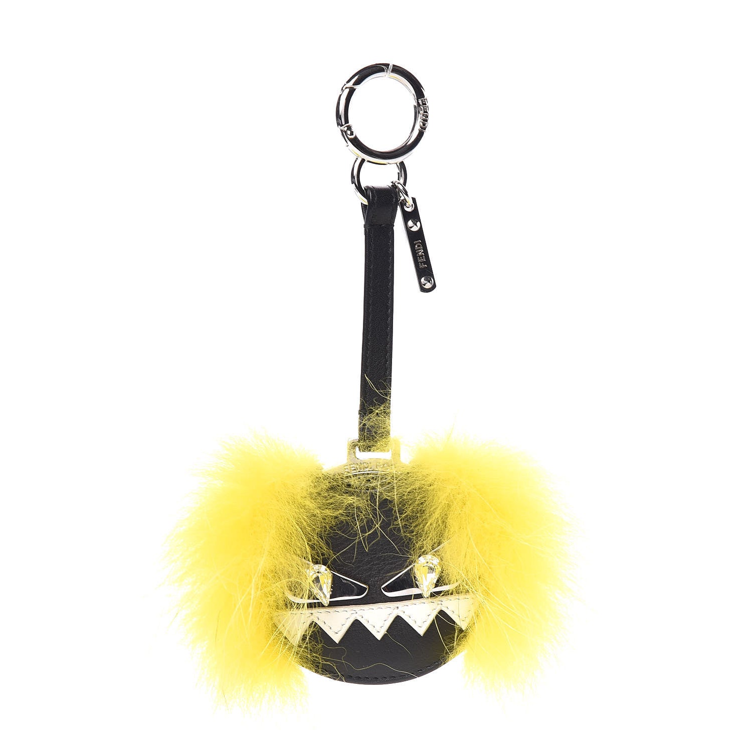 Fendi Fox Mink Fur Mirror Monster Bag Bug Charm Black Yellow 1 of 3