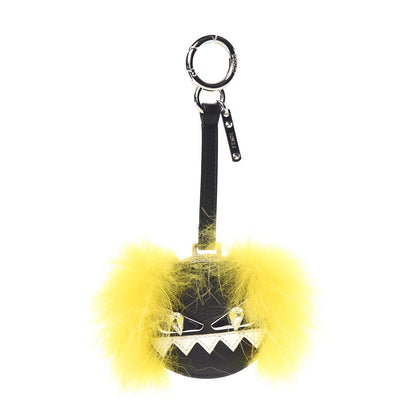 Fendi Fox Mink Fur Mirror Monster Bag Bug Charm Black Yellow 1 of 3