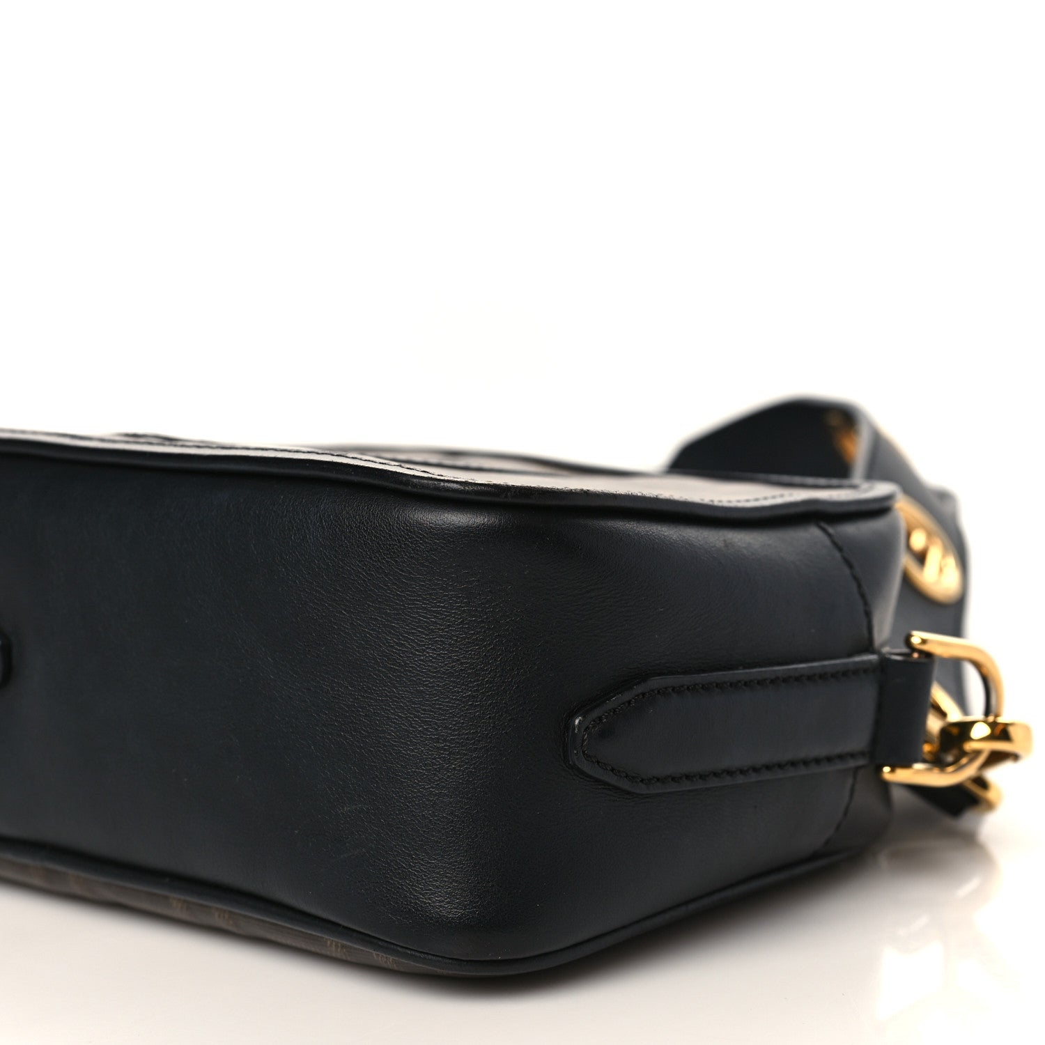 Fendi Glazed Fabric Vitello Century F is Fendi FF 1974 Stamp Patch Camera Case Mogano Panna Black 9 of 10