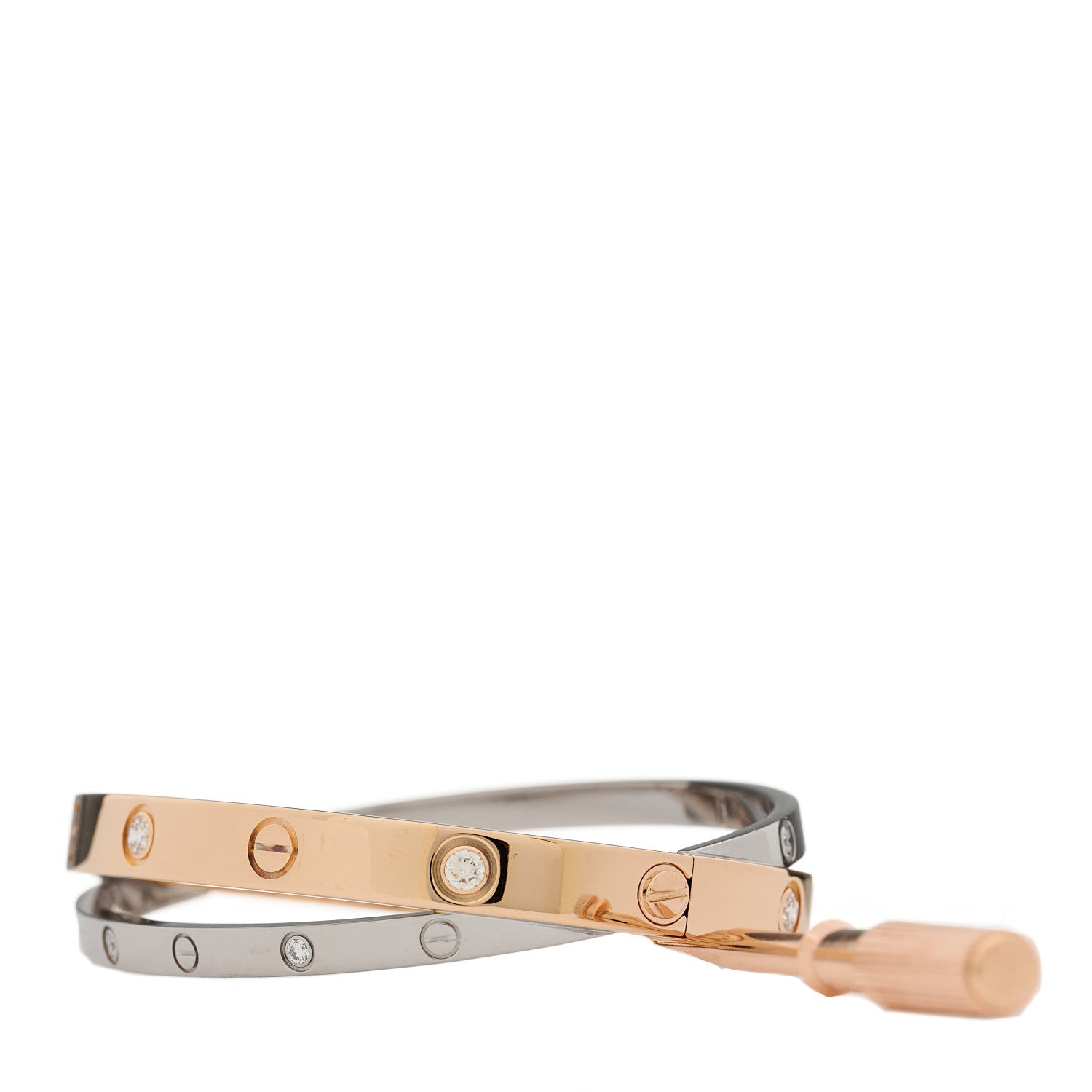 Cartier 18K Pink White Gold 12 Diamond Double LOVE Bracelet 16 7 of 8