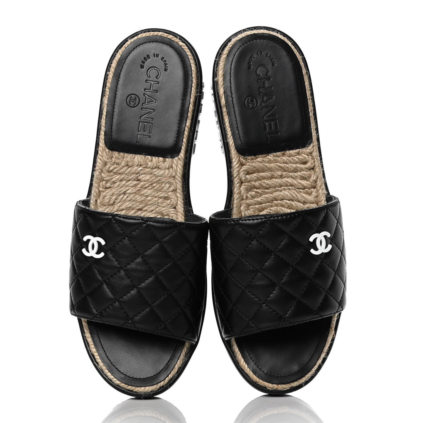 Lambskin Quilted CC Espadrille Slip On Sandals 39 Black