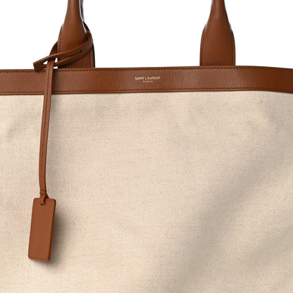 Saint Laurent Calfskin Linen Two Tone Cabas Tote Beige 7 of 12