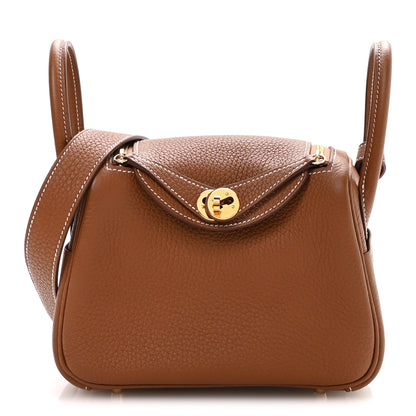 Hermes Taurillon Clemence Mini Lindy 20 Gold 1 of 11