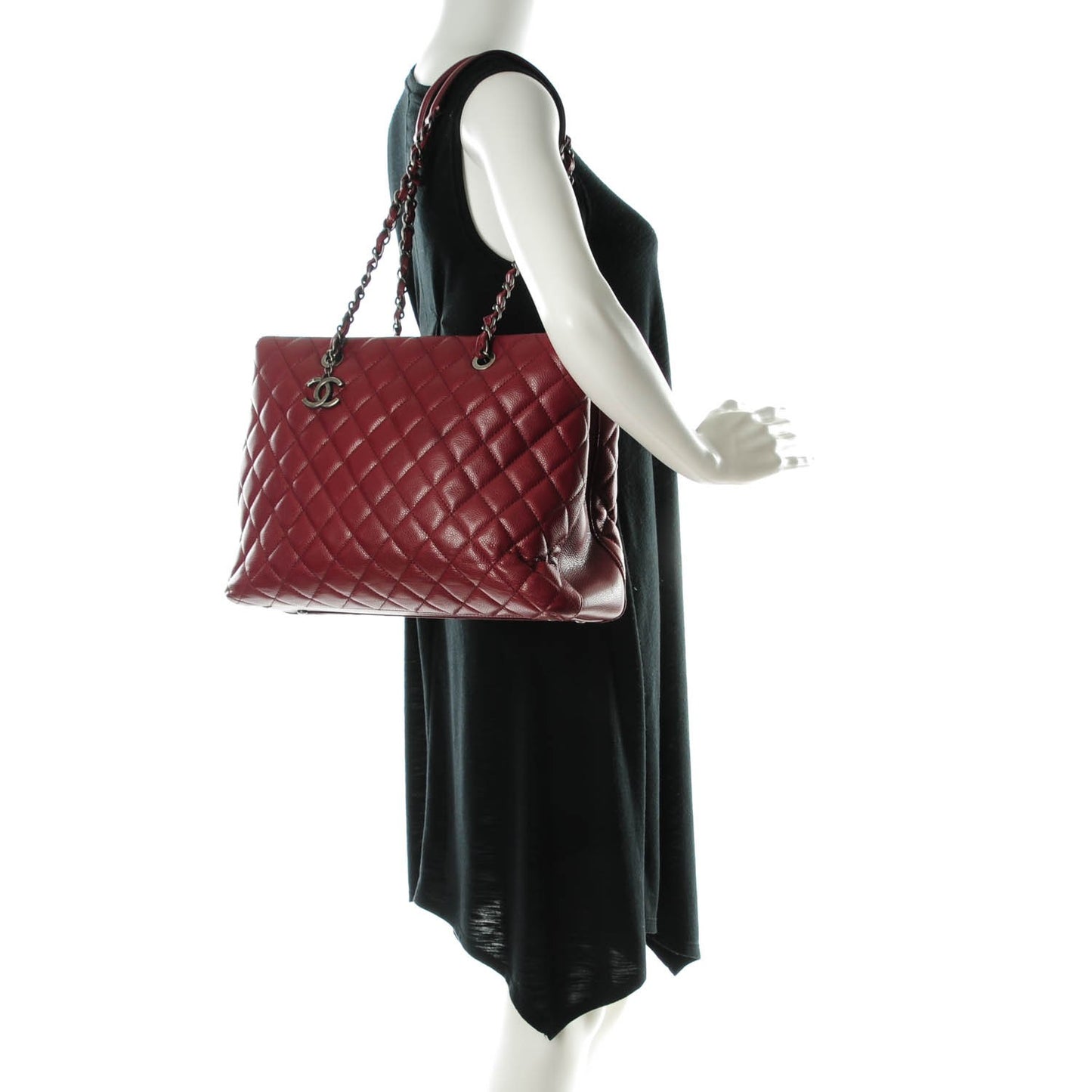 Caviar Quilted Large City Shopping Tote Dark Red