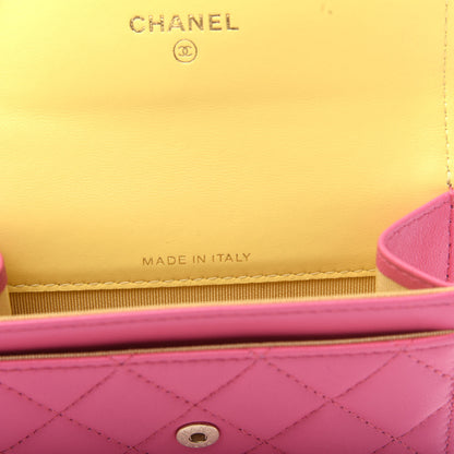 Chanel Lambskin Quilted Flap Card Holder Wallet Pink Yellow 7 of 9