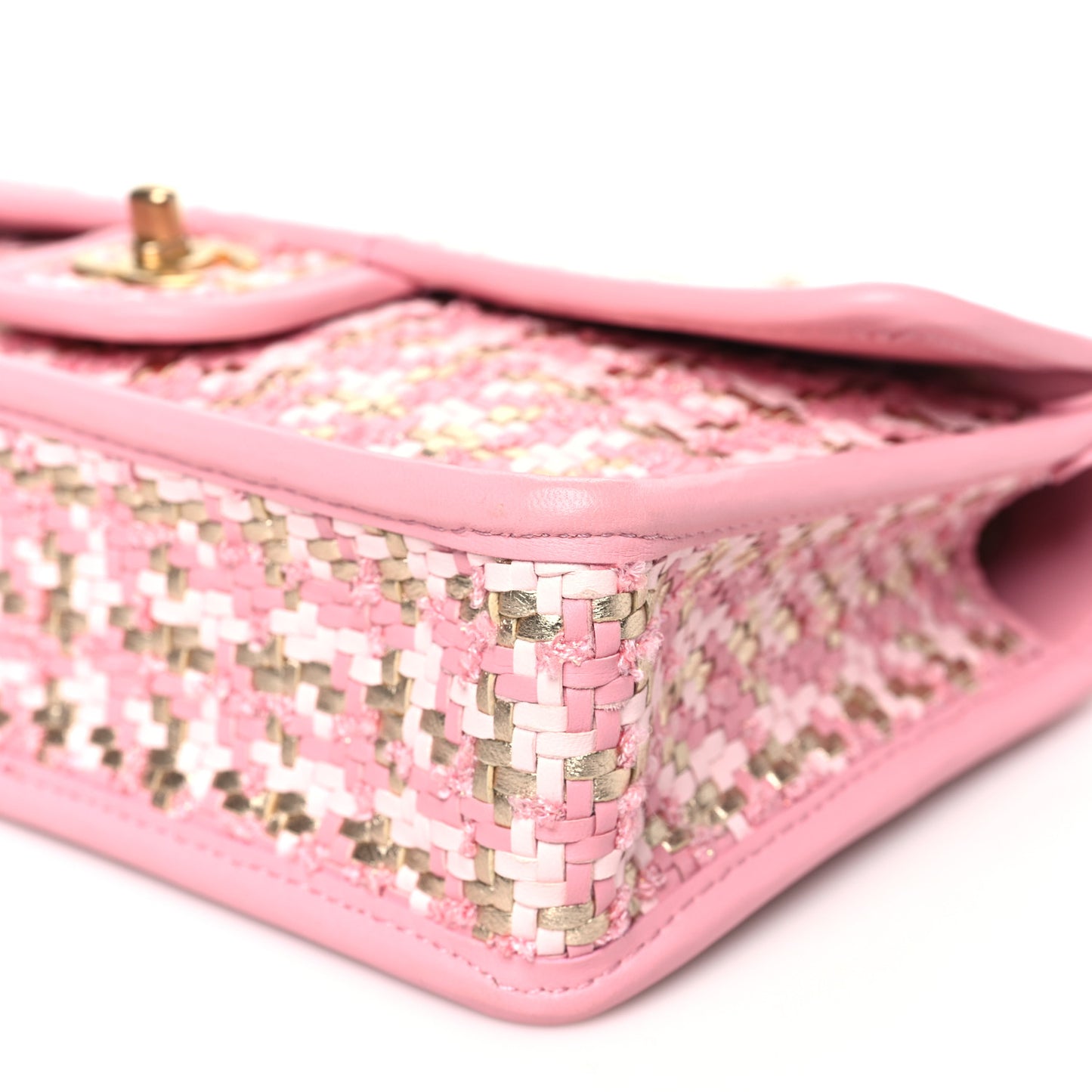 Metallic Lambskin Viscose Woven Flap Pink Gold