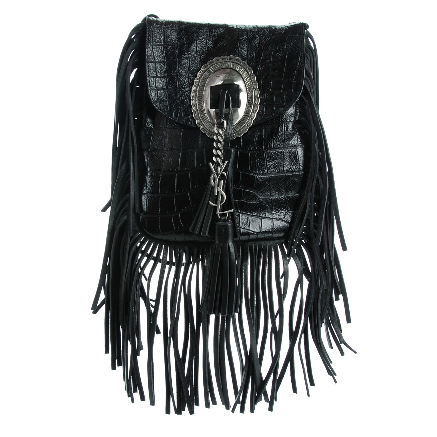 Calfskin Crocodile Embossed Anita Tassed Crossbody Bag Black