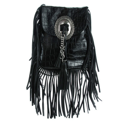 Saint Laurent Calfskin Crocodile Embossed Anita Tassed Crossbody Bag Black 1 of 7