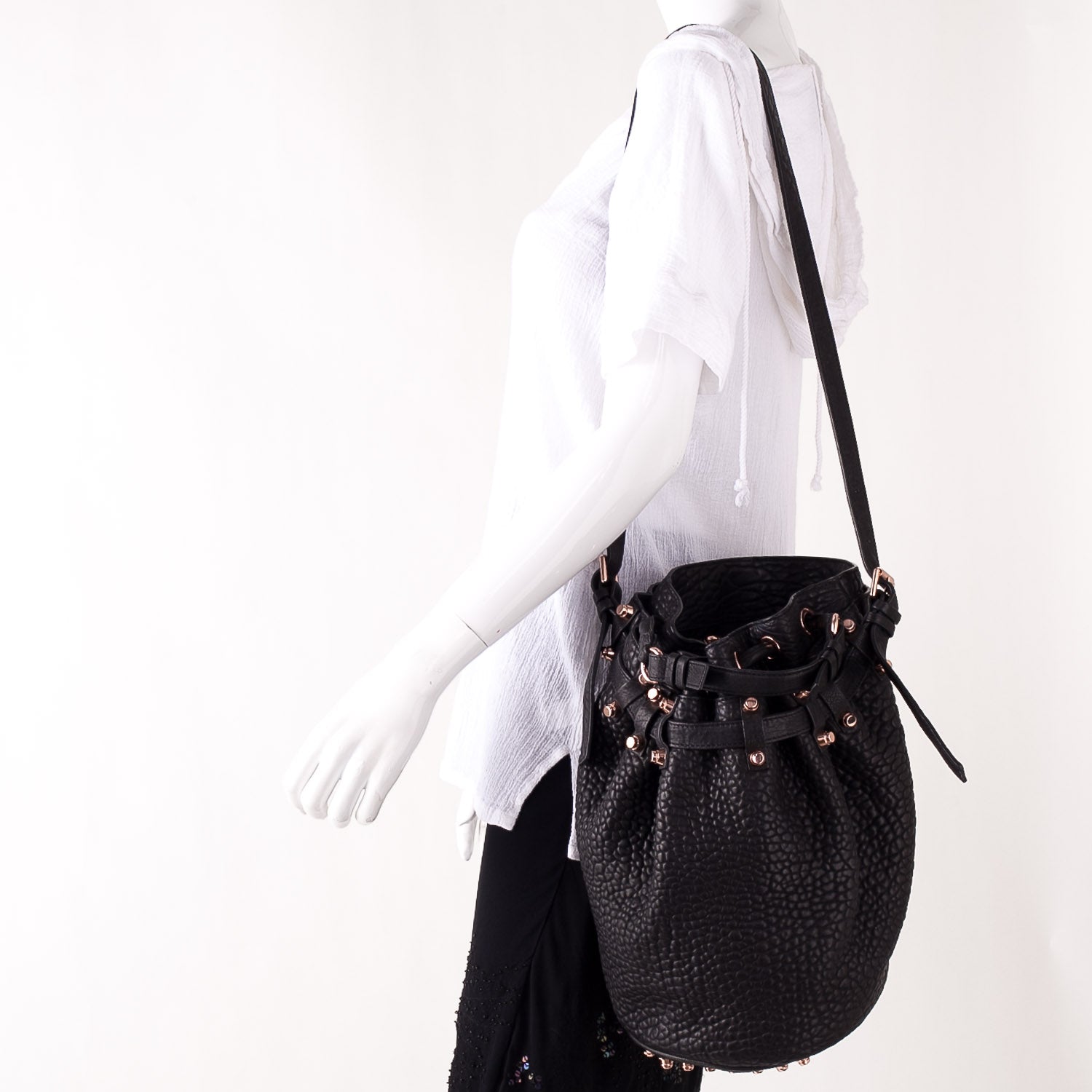 Alexander Wang Leather Diego Bucket Bag w Rose Gold Hardware Black 2 of 7