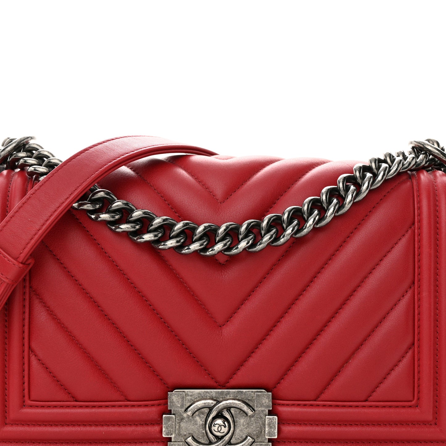 Lambskin Chevron Quilted Medium Boy Flap Dark Red