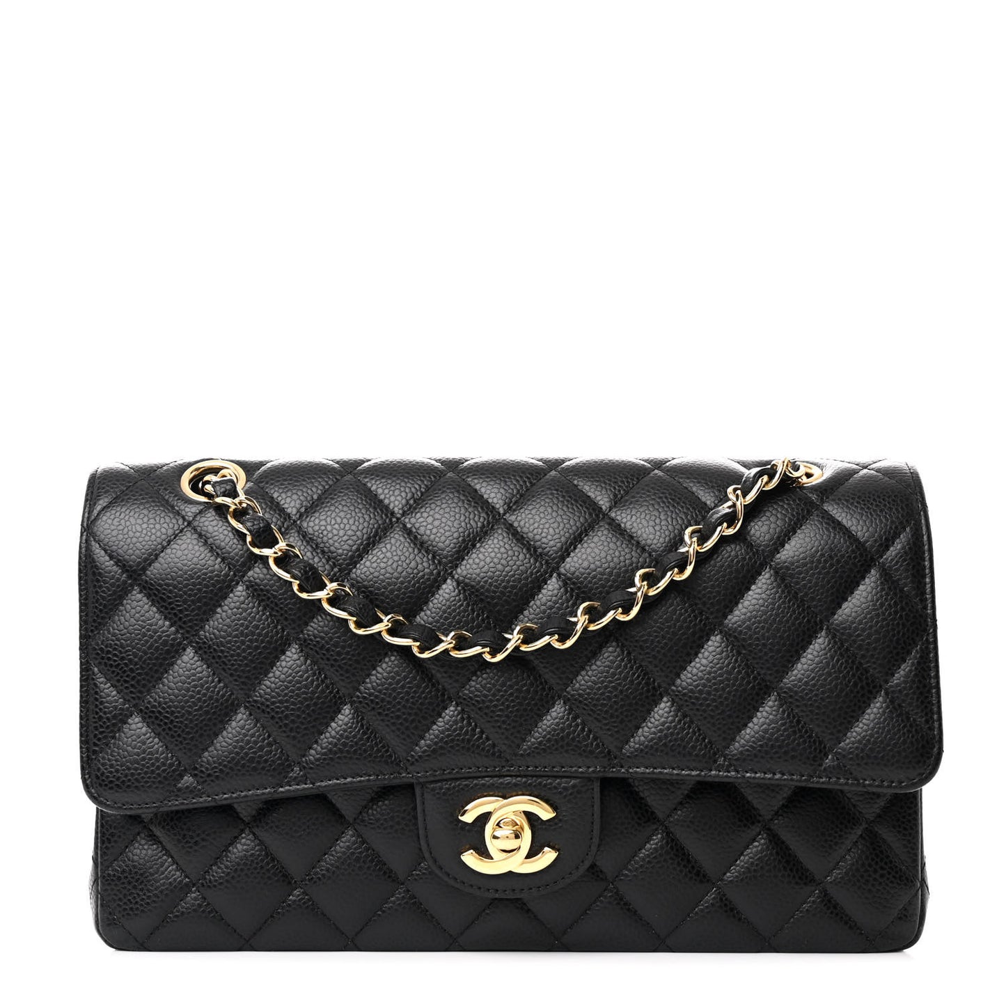 Caviar Quilted Medium Double Flap Black