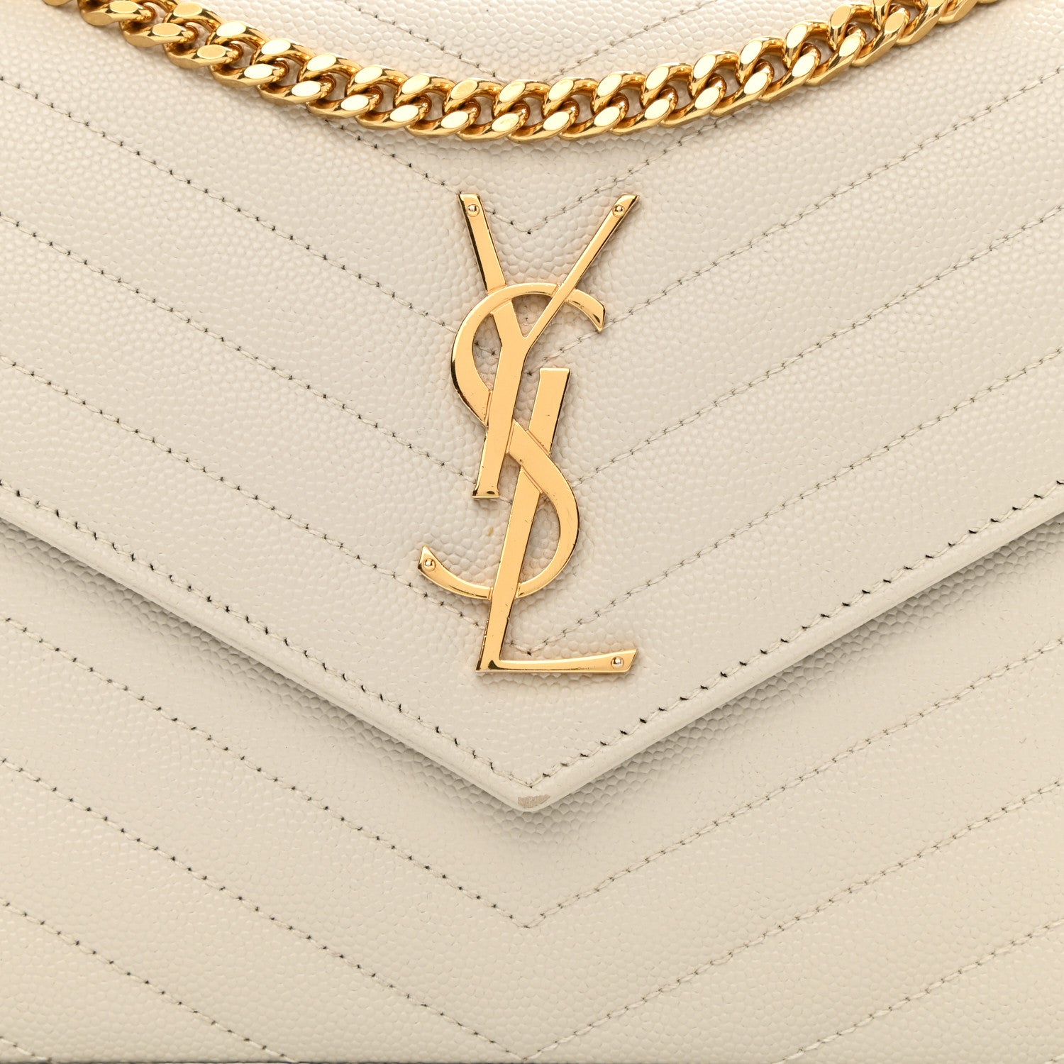 Saint Laurent Grain De Poudre Matelasse Chevron Monogram Chain Wallet White 9 of 14