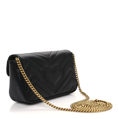 Gucci Calfskin Matelasse Super Mini GG Marmont Shoulder Bag Black 3 of 11