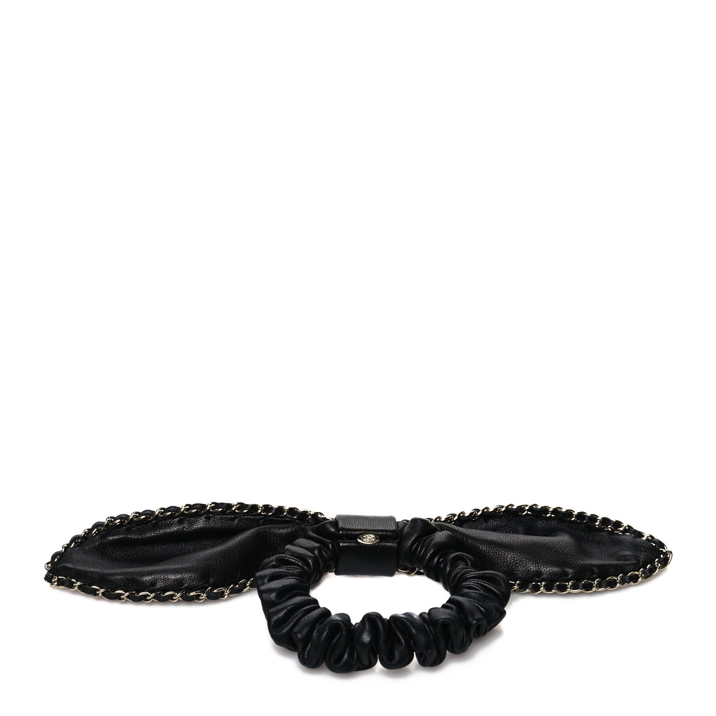 Lambskin Chain CC Hair Bow Tie Black Gold