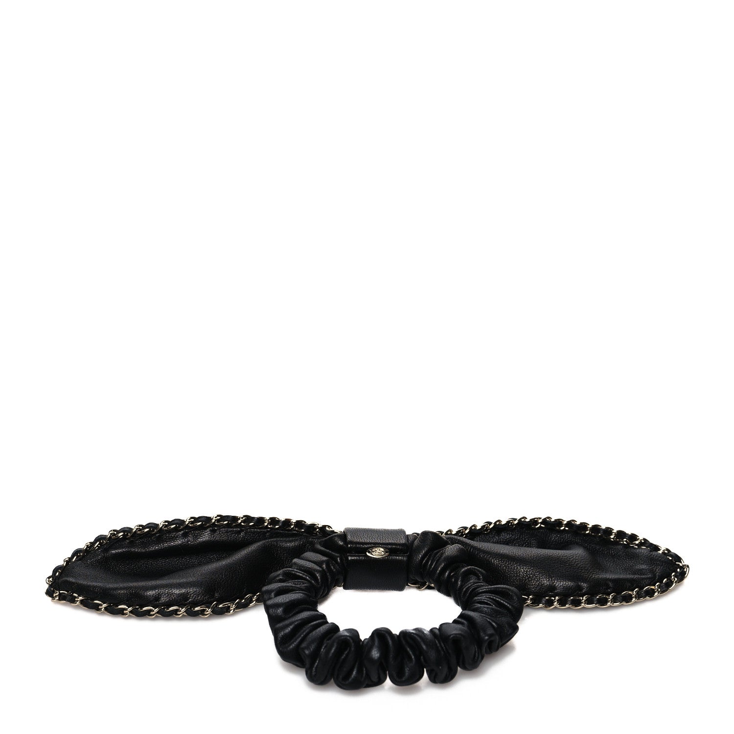 Chanel Lambskin Chain CC Hair Bow Tie Black Gold 2 of 3