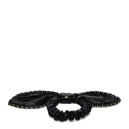 Chanel Lambskin Chain CC Hair Bow Tie Black Gold 2 of 3