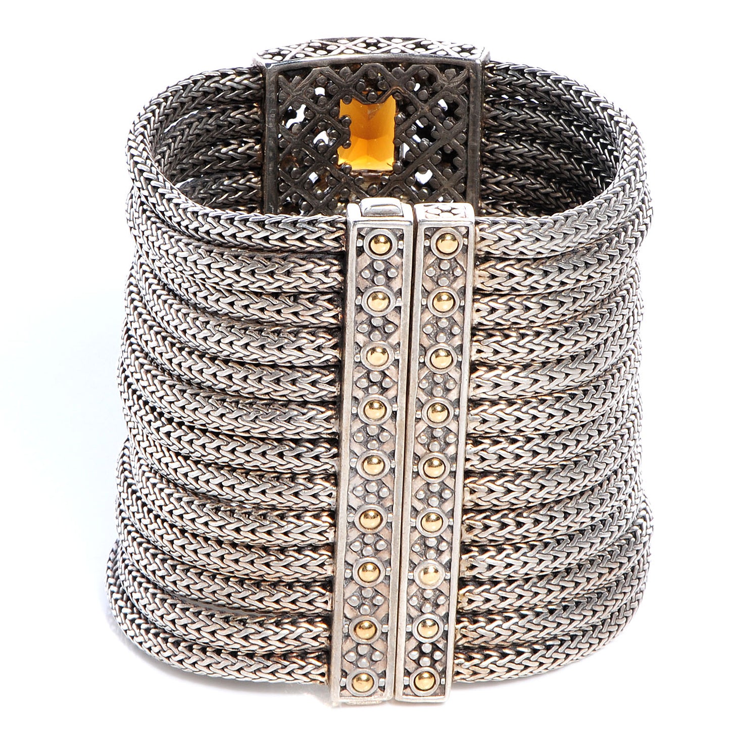 Sterling Silver 18k Gold Cognac Quartz Batu Sari Wide Bracelet