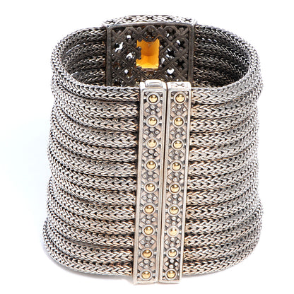 John Hardy Sterling Silver 18k Gold Cognac Quartz Batu Sari Wide Bracelet 3 of 6