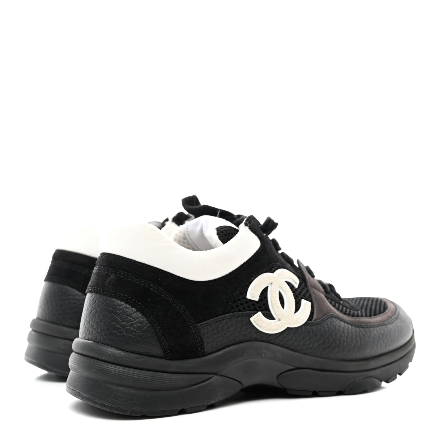 Mesh Suede Grained Calfskin Womens CC Sneakers 38 Black White