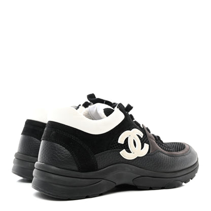 Chanel Mesh Suede Grained Calfskin Womens CC Sneakers 38 Black White 4 of 11