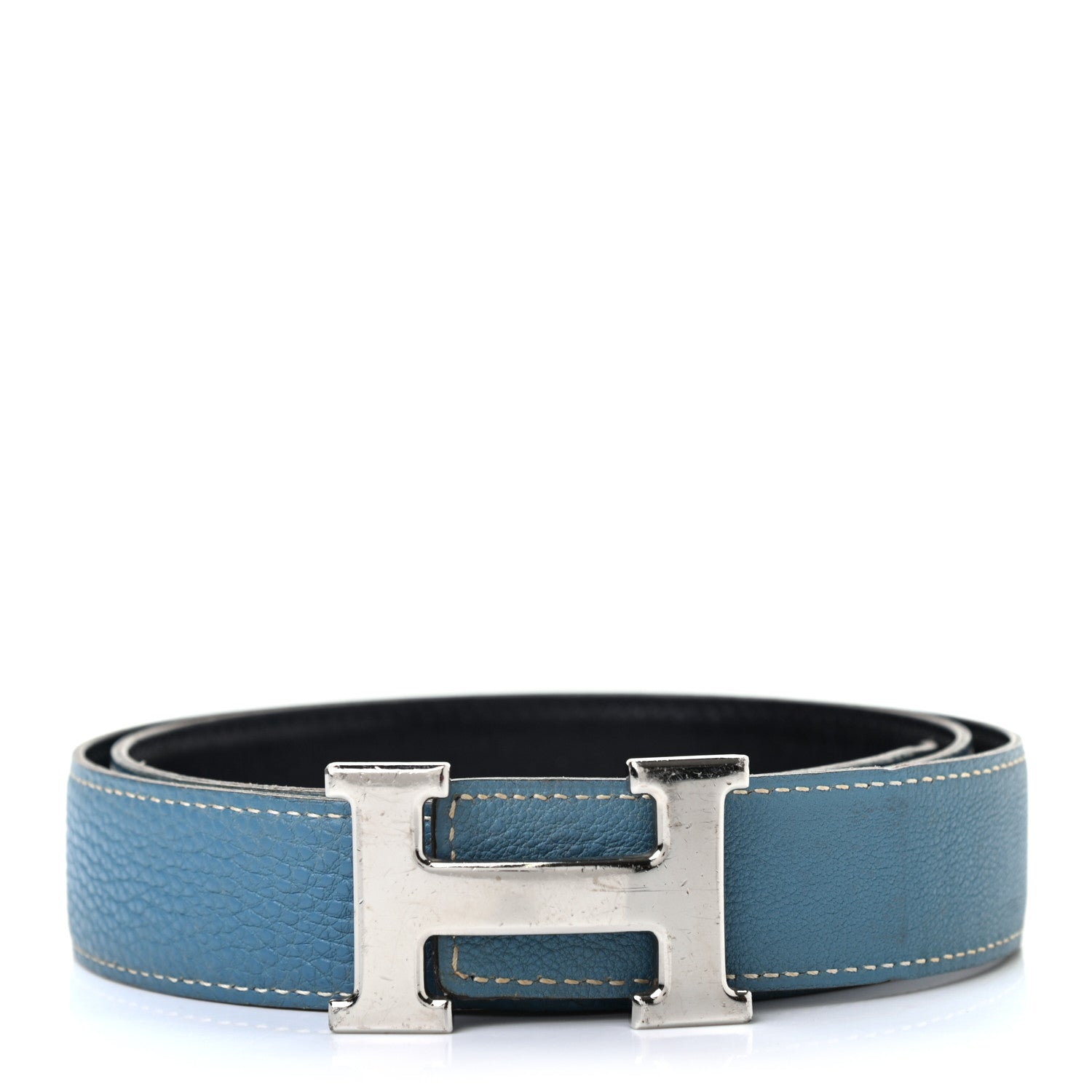 Hermes Togo Box 32mm H Belt 85 Blue Jean Black 1 of 8