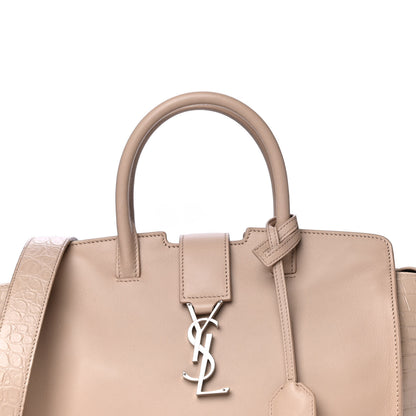 Saint Laurent Calfskin Crocodile Embossed Baby Monogram Downtown Cabas Dark Beige 8 of 14