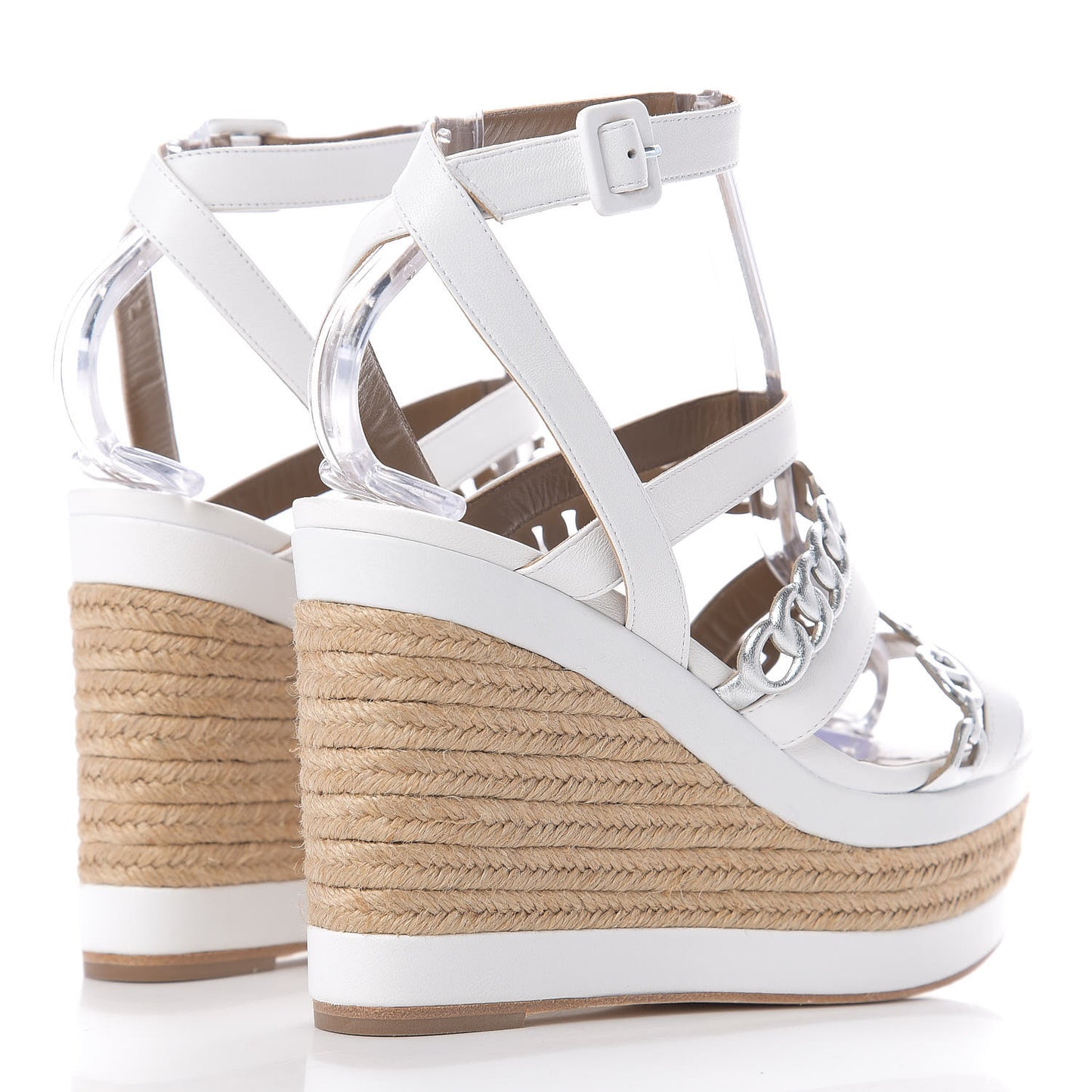Metallic Nappa Amarres Espadrille Wedge 37 White Gris Argente