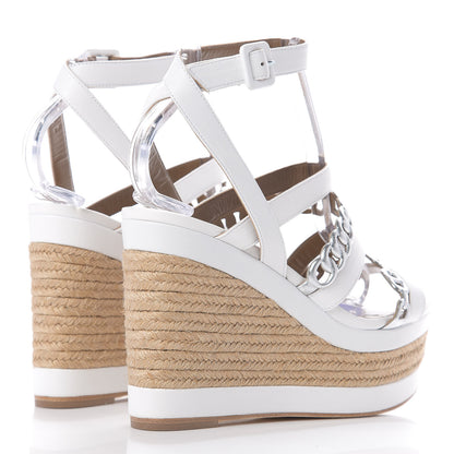 Hermes Metallic Nappa Amarres Espadrille Wedge 37 White Gris Argente 4 of 9